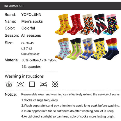 10 Pairs/Lot Men's Funny Colorful Combed Cotton Happy Socks Multi Pattern Animal Stripe Cartoon Dot Novelty Skateboard Art Socks