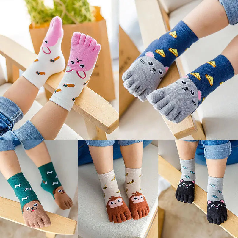 1pair Animal Cartoon Five Fingers Sock Hosiery Toe Socks Toddler Kids Baby Girls Boys Winter Cotton Socks Cute Socks